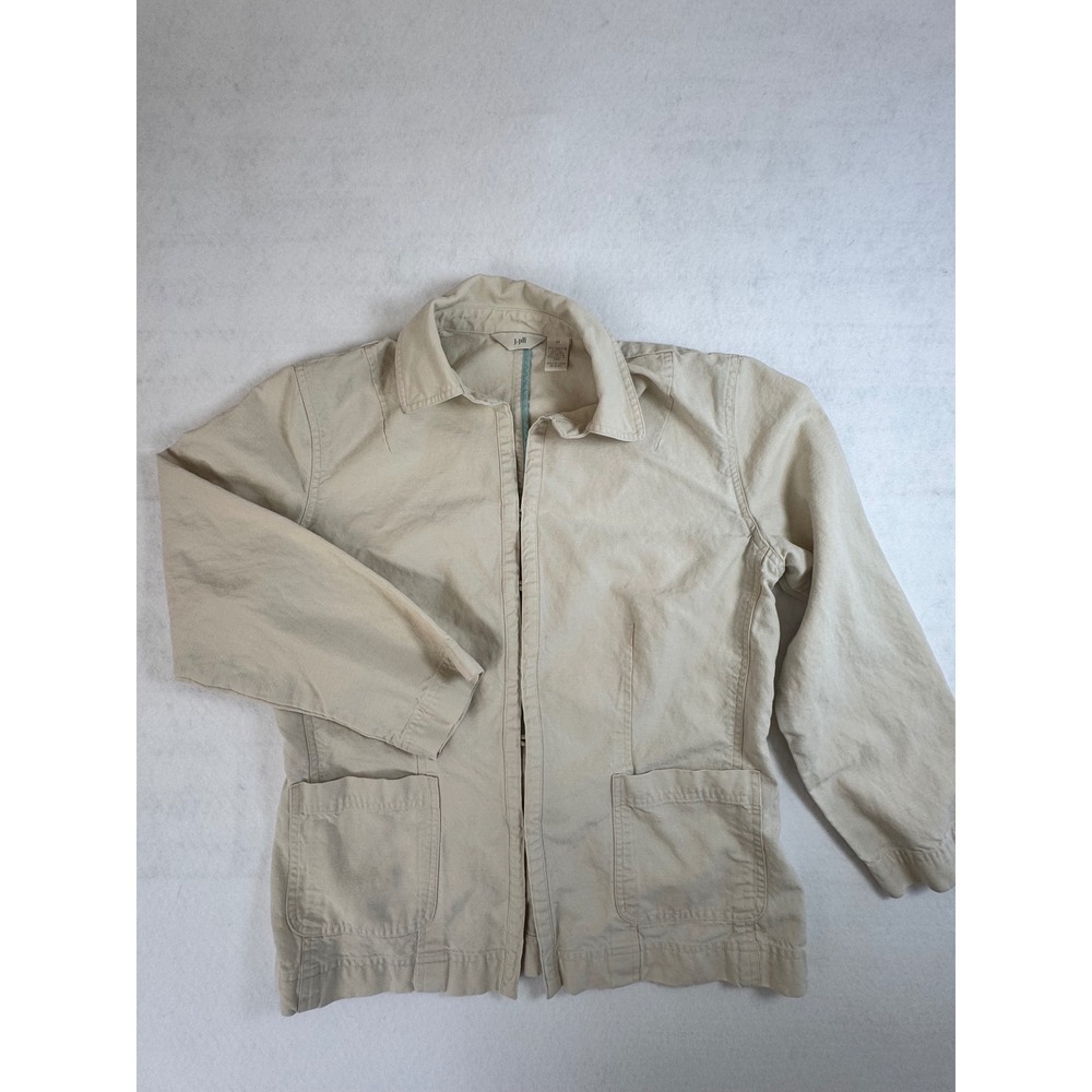 J. Jill Womens Tan Linen Blend Chore Jacket Button Loop Front Pocket Medium